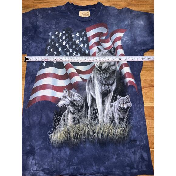 Vintage The Mountain Wolf USA Flag T-Shirt Men’s Size Medium Blue Y2K 2001 - Picture 11 of 12